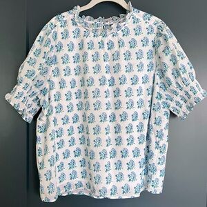 SZ Blockprints™ X J.Crew smocked puff-sleeve top in blue paisley Size XXL